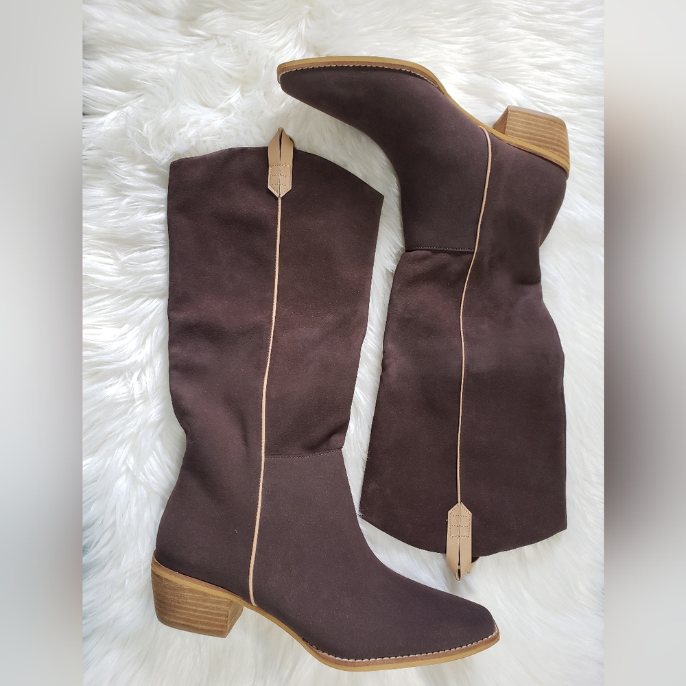 Mi.iM Brown and Tan Heeled Boots with Two-Tone Design
